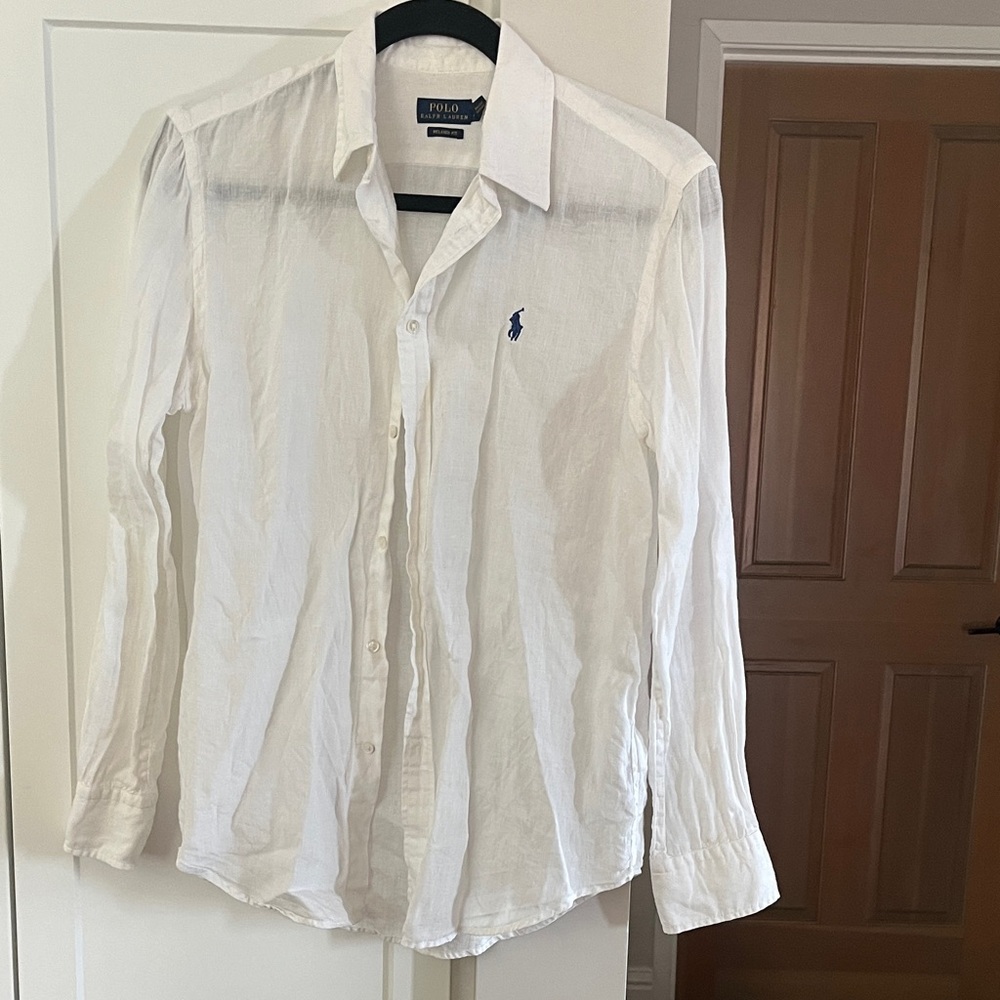 Polo by Ralph Lauren Women's Linen White Button Down Shirt